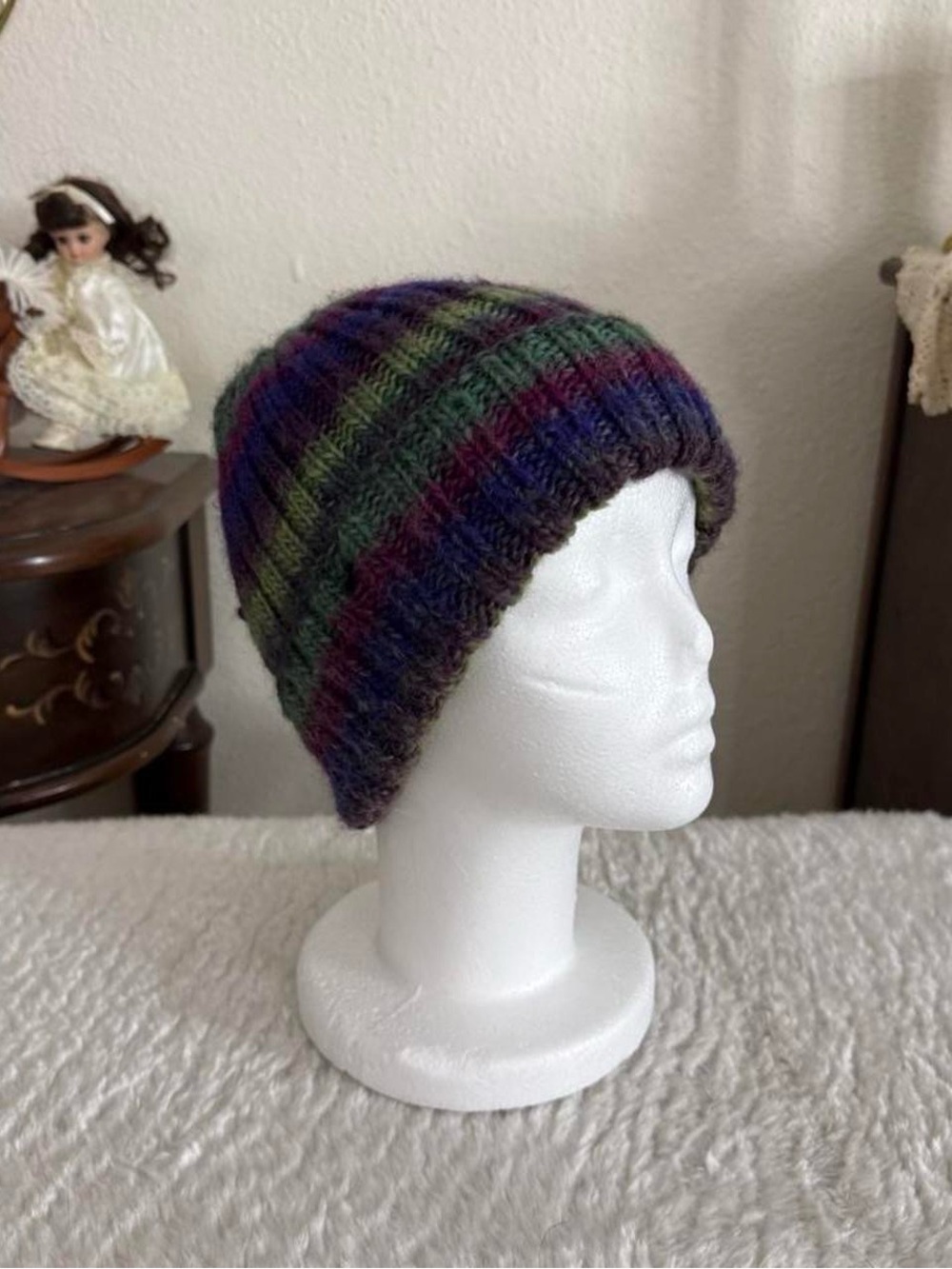 Whimsical twee grunge funky striped knit beanie